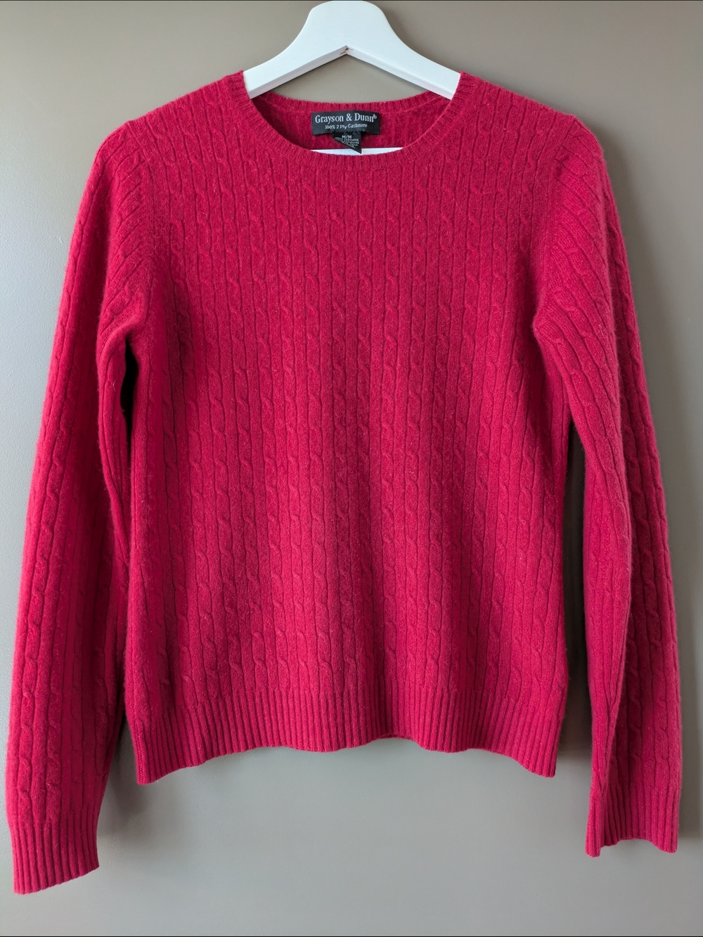 Grayson&Dunn Women’s Cable Knit Crewneck Cashmere Sweater Size M Cool Red